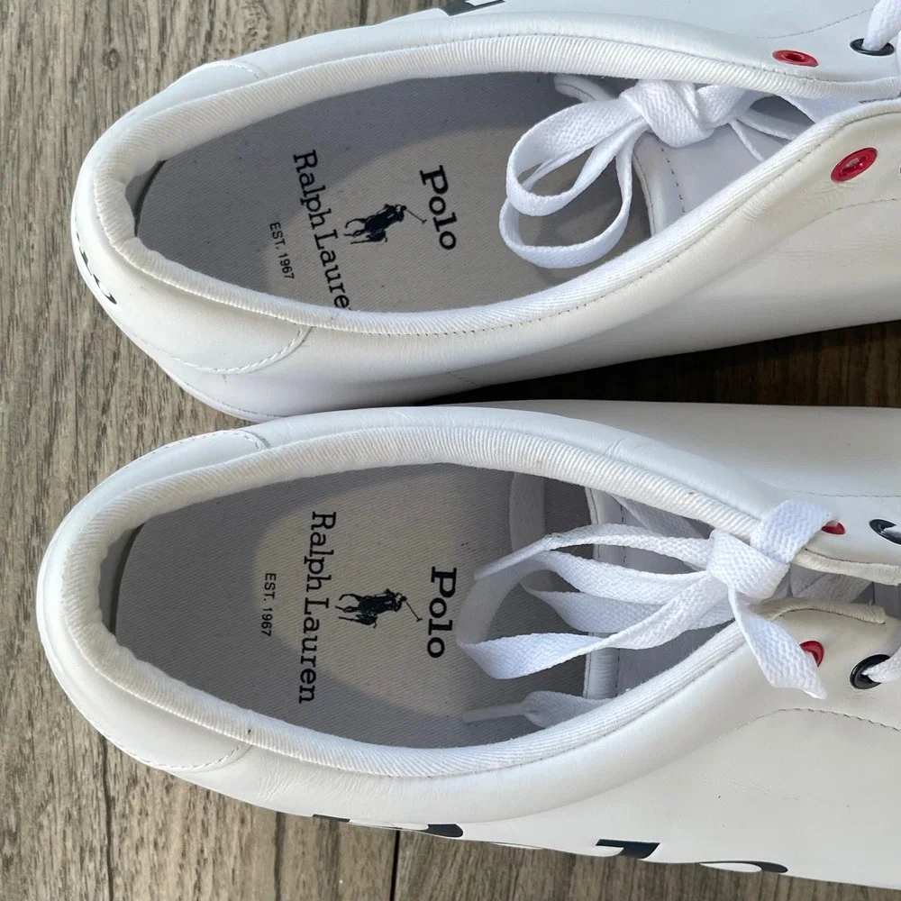Polo Ralph‎ Lauren Longwood Sneakers Men 15 White Leather Big Logo Low Top Shoes